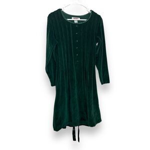 Vintage 90’s FADS Women's Velvet Green Pleated Tie Waist Button Dress sz M Witch